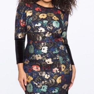 Eloquii Puff Sleeve Jacquard Dress Velvet Cuff 18.